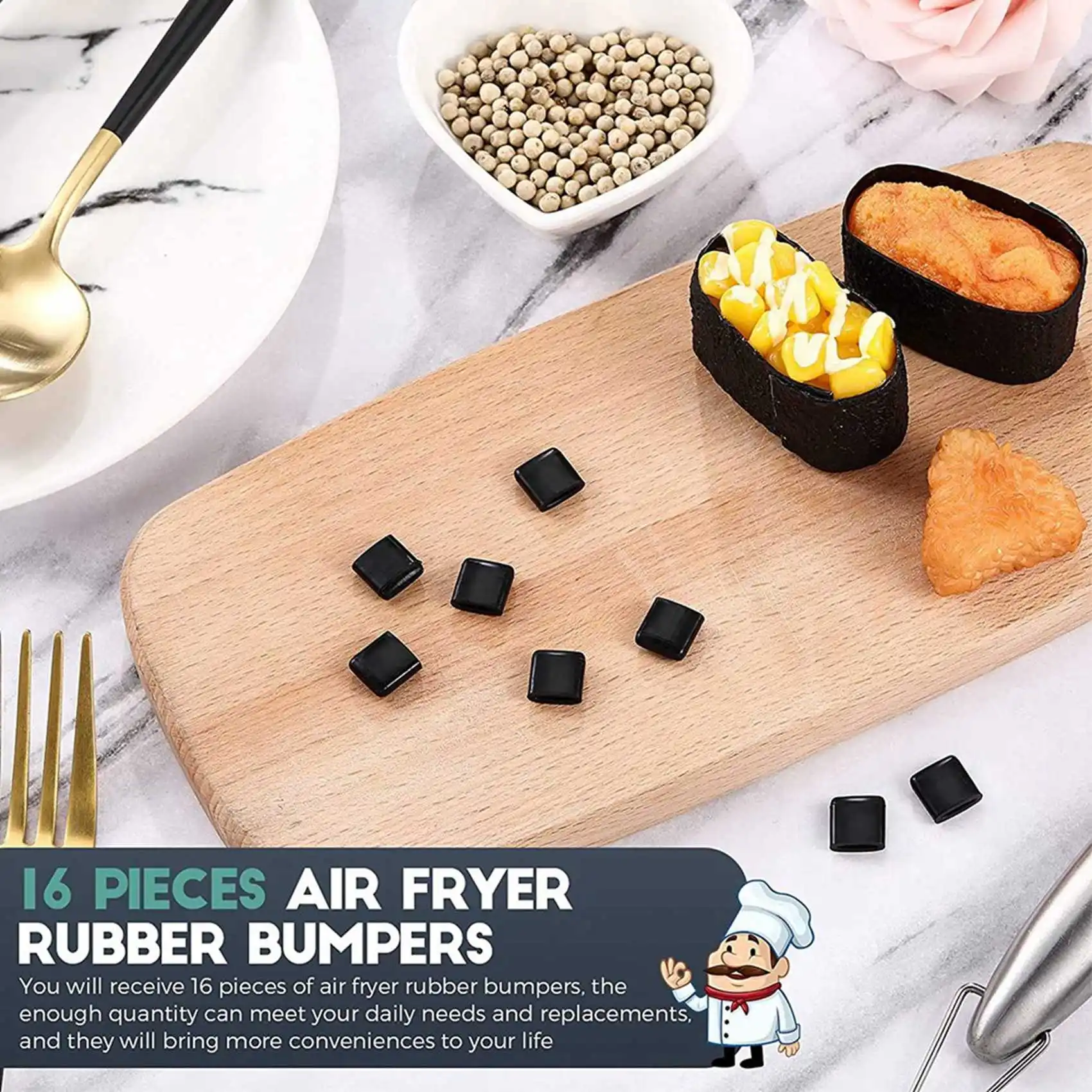 กันชนยางหม้อทอด air fryer, ชิ้นส่วนซิลิโคน, ปลายยาง, ฝาครอบป้องกันการขีดข่วนสำหรับถาดหม้อทอด air fryer