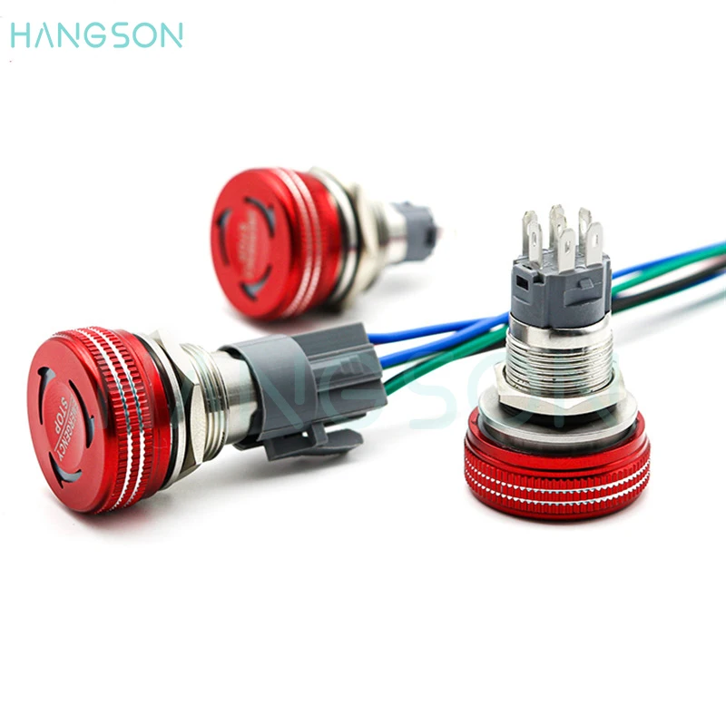 LED Emergency Stop Button Switch 16mm Momentary Metal Waterproof Red 19mm 22mm 1NO1NC Anti-slip Emergency Stop Switch with light