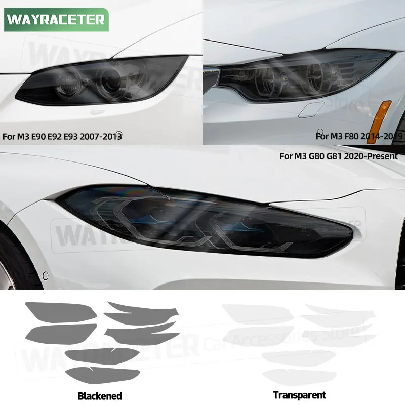 

2 Pcs Car Headlight Tint Smoked Black Protective Film Transparent TPU Sticker For BMW M3 G80 G81 F80 E90 E92 E93 M Competition