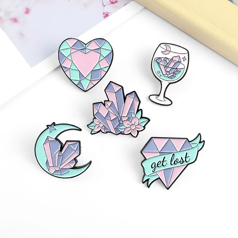 Dream Stone Enamel Pins Custom Moon Heart Wine Glass Brooch Lapel Badge Bag Cartoon Jewelry Gift for Kids Friends