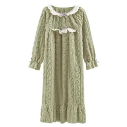 Winter Thicken Coral Velvet Warm Sleepwear Long Dress for Women Sweet Girls Flannel Nightgowns Cute Bath Robe Loose Home Wear