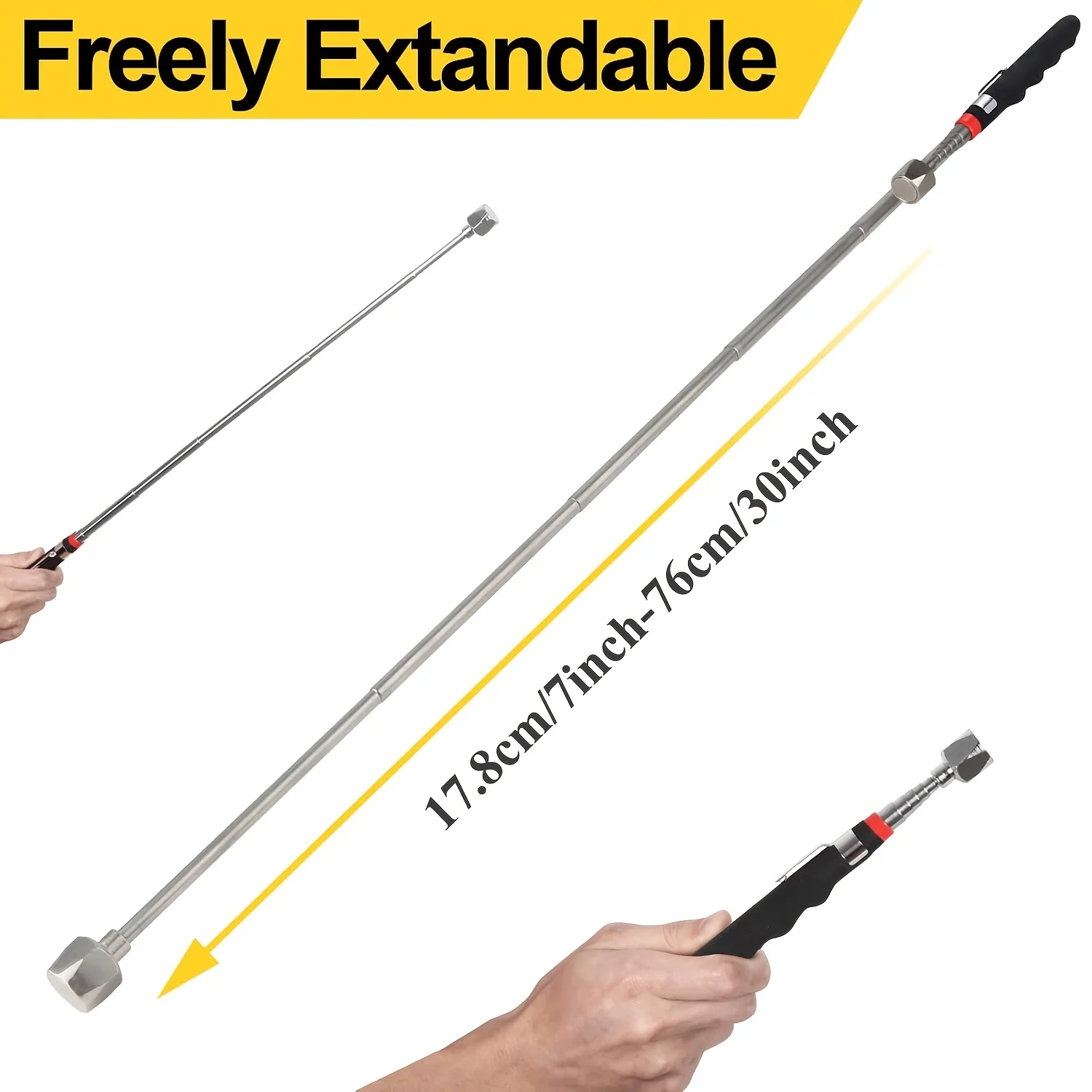 Telescoping Magnetic Pickup Tool with Diamond Design – Extra Strong 16lb Pull Force Stainless Steel Magnet Stick Extends to 30in