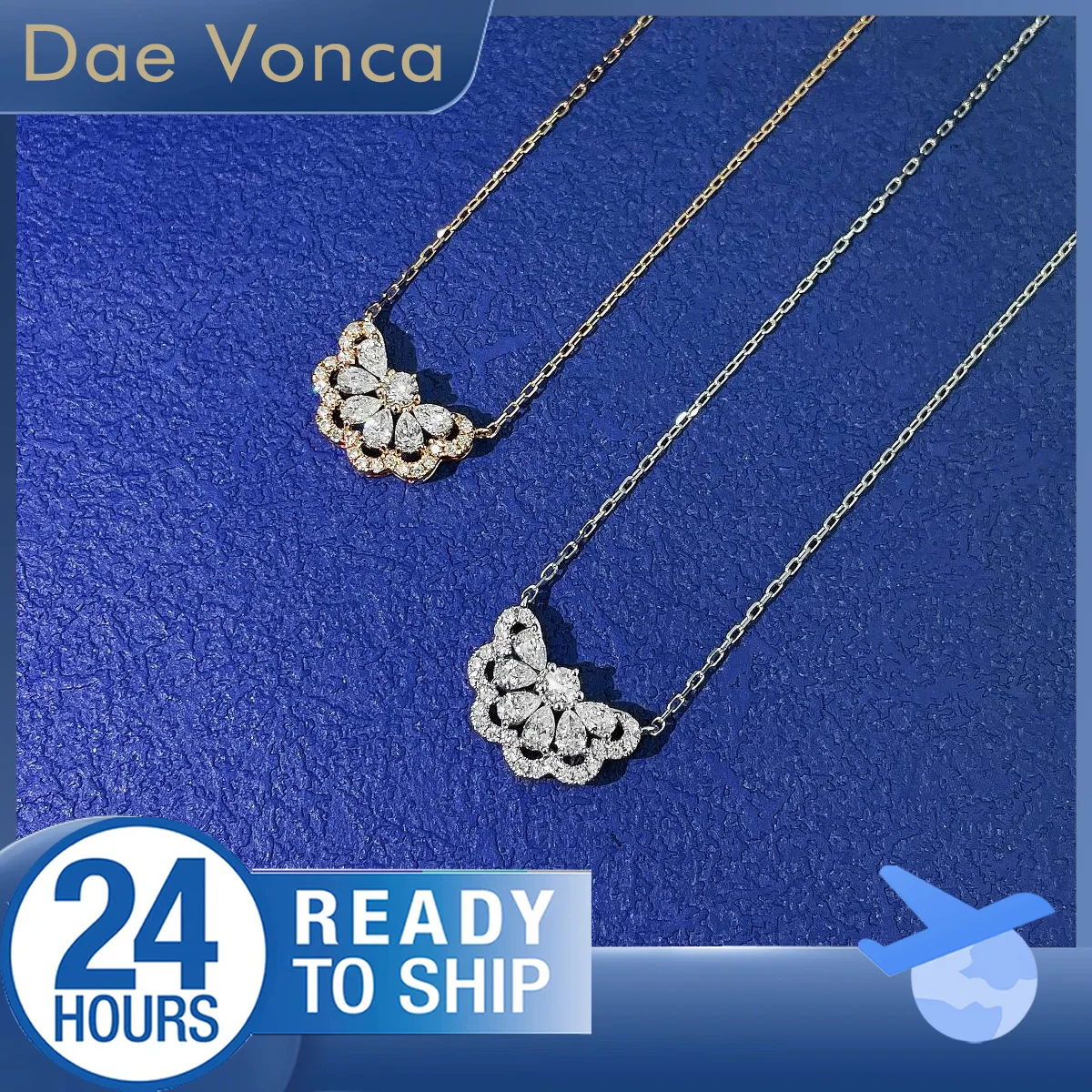 Fan-shaped Natural Diamond Necklace Pear and Round Natural Diamond Necklace 18K White/Rose Gold Total 0.47ct Pendant Necklace
