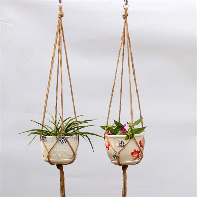 Flower Pot Hemp Rope Hanging Net Straw Macrame Plant Hanger Flower Pot Garden Holder Legs Hanging Rope Basket Balcony Decor