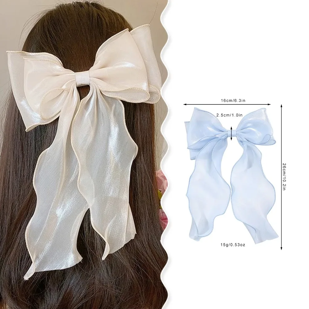 Pink Purple Chiffon Bow Hair Clip Women Large Bowknot Stain Hairpin Barrettes Girls Ponytail Clip Hair Accessories Headwear Gift