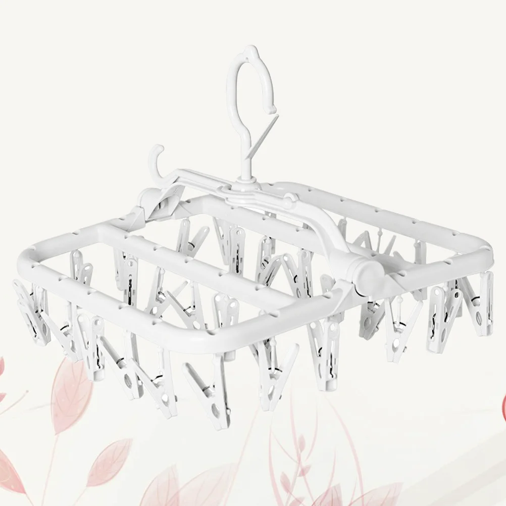 

Space-Saving Hat Organizer Hanger with Folding Clothes Drying Rack Anti-Slip Clips for Caps Socks Underwear Storage Size L White