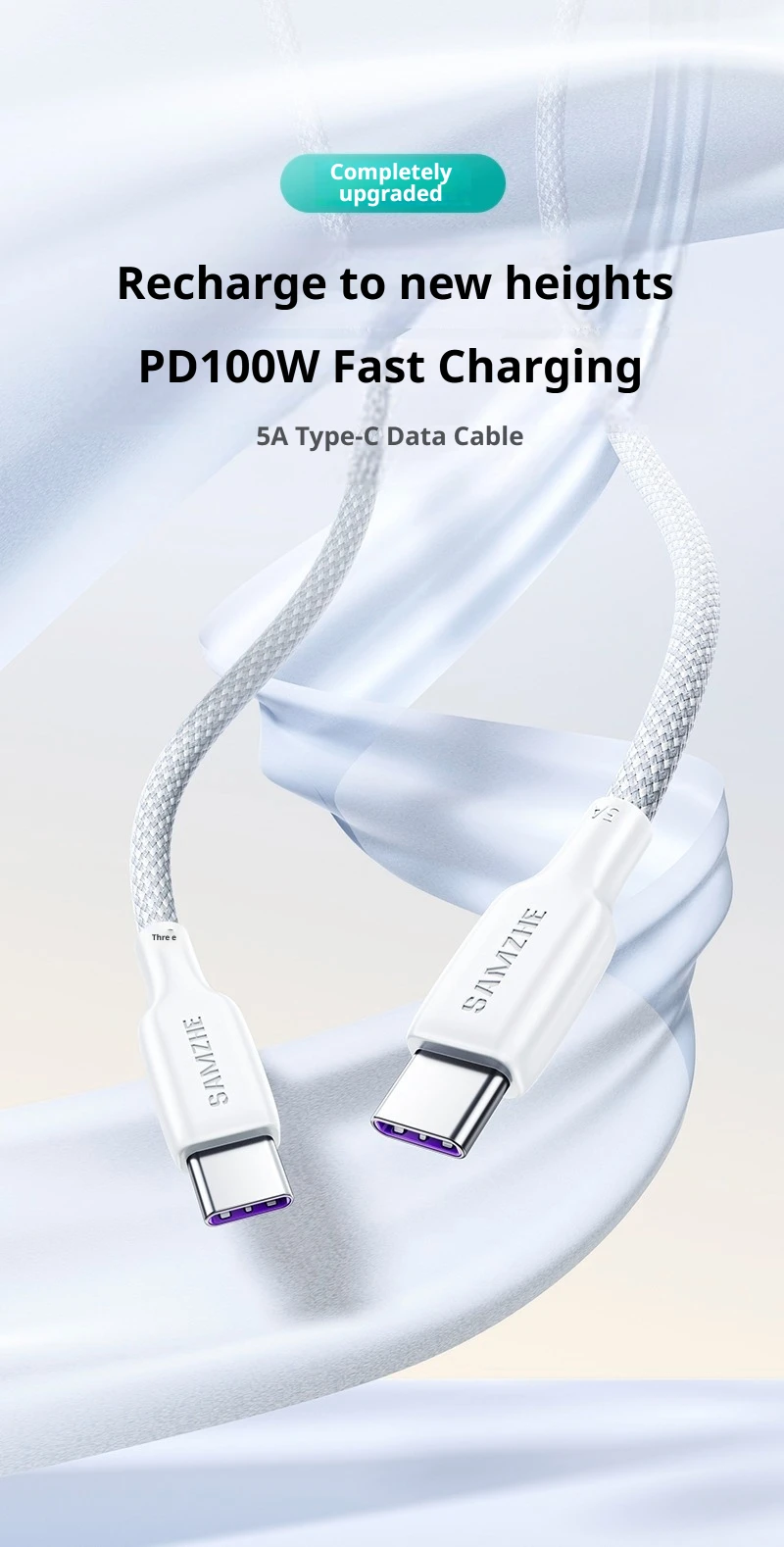 SAMZHE Dual Type-C PD100W Schnellladekabel für Huawei Pura80 Honor Apple 17/16/15 Xiaomi Laptops iPad USB-C Ladekabel – Detail 1
