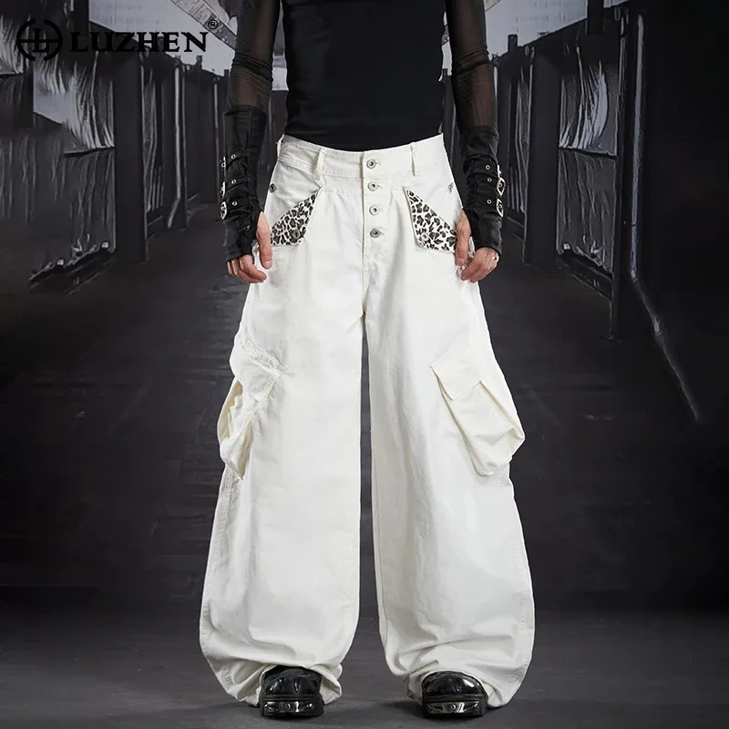 

LUZHEN 2025 новые оригинальные лоскутные брюки с леопардовым принтом и несколькими карманами, повседневные брюки-карго, мужские стильные широкие брюки JY5321