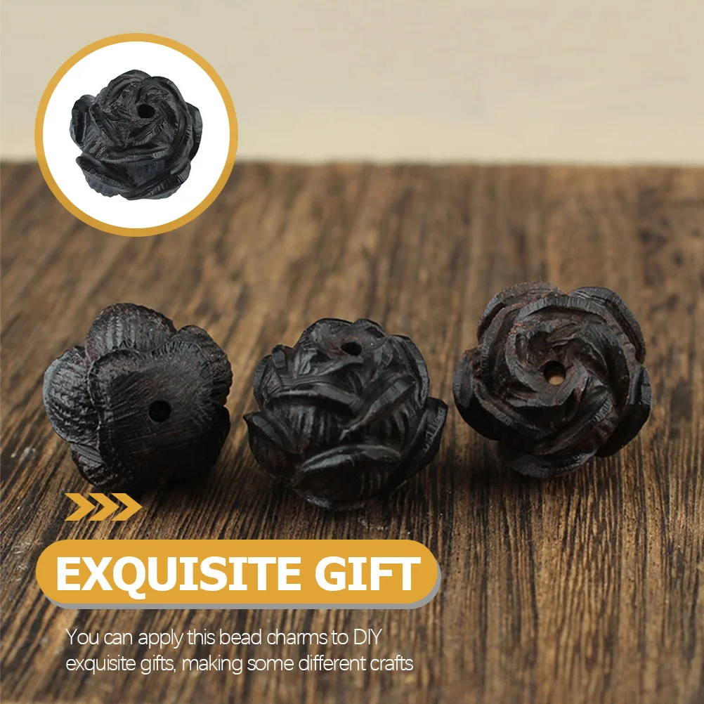 

Black Ebony Wood Rose Bead Charm Hand Carved Large Hole For Diy Jewelry Making Craft Bracelet Decor Wood Beads Charms
