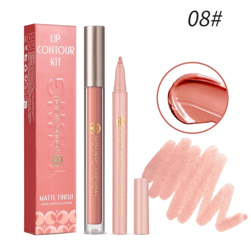 Son môi dạng lỏng Matte + Kẻ viền môi phù hợp Ones Step Lips Makeup Kits E1YD