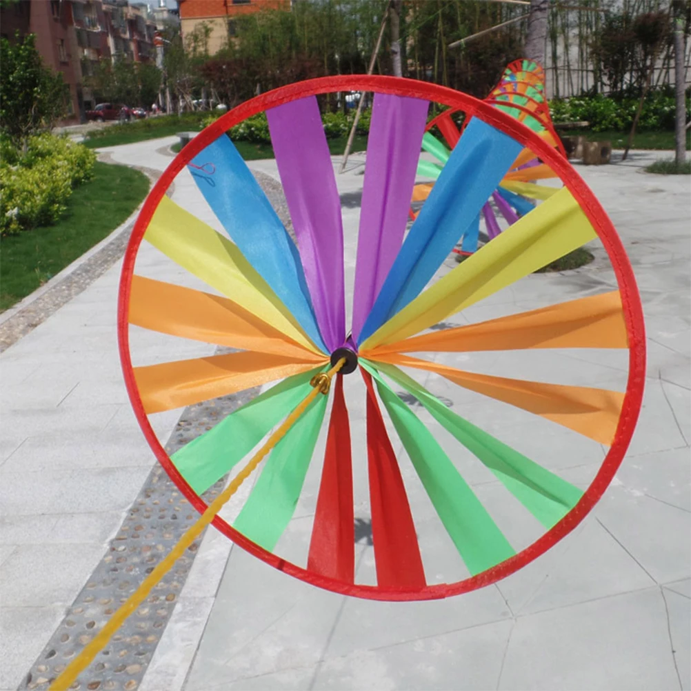Giradischi colorato Mulino a vento Girandola in tessuto di lunga durata Decorazione esterna luminosa Puntelli da palcoscenico per matrimoni da giardino Regalo fatto a mano