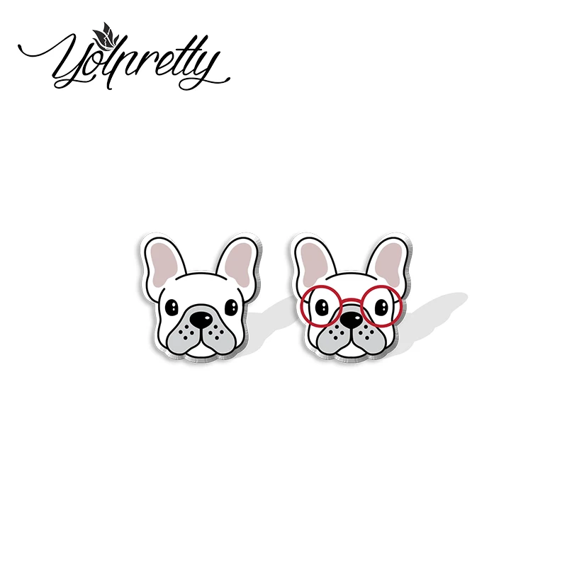 2022 New Arrival Fashion Cute Puppy Bulldog Dogs Epoxy Stud Earrings Handcraft Acrylic Resin Earrings