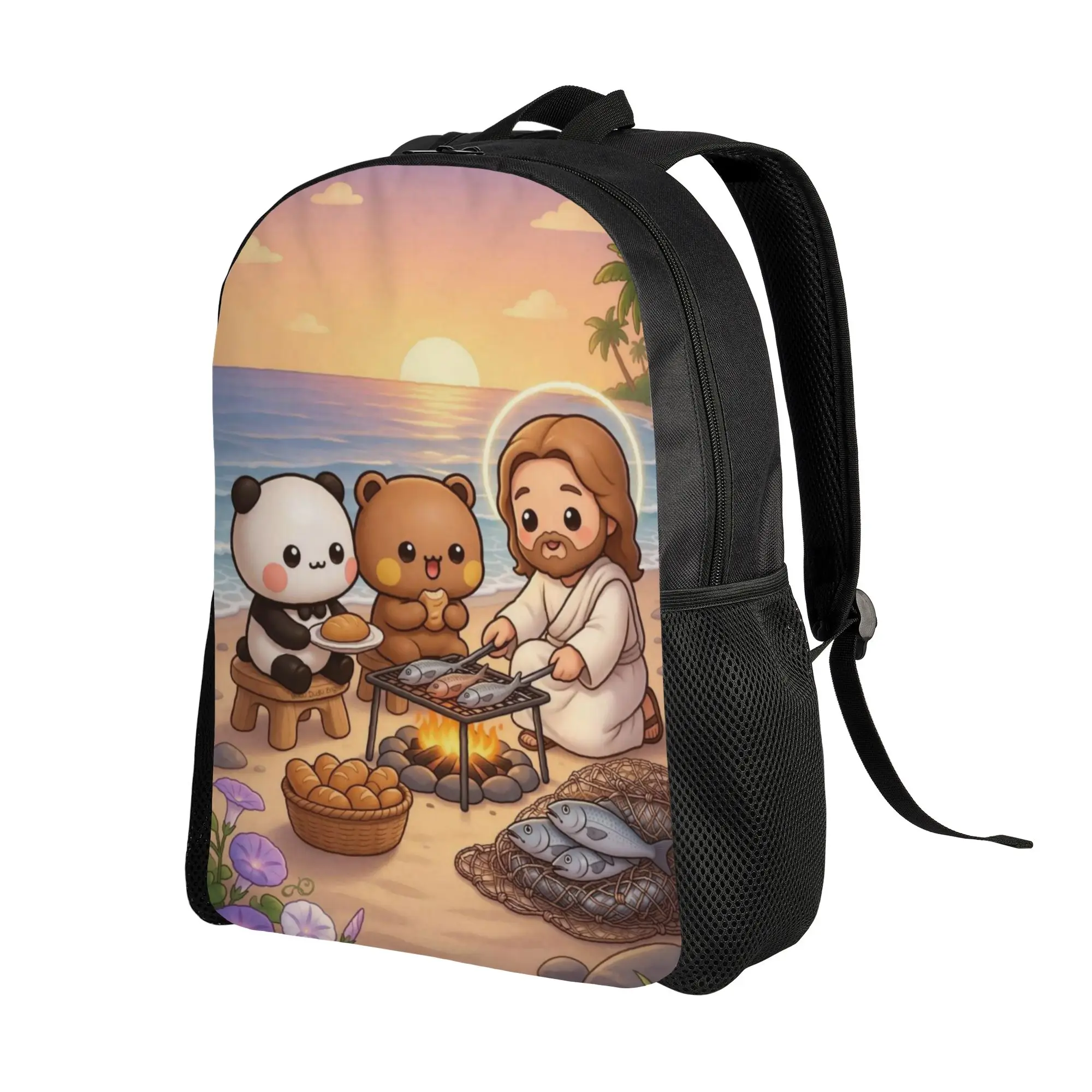 Cute Bear Bubu Dudu Jesus Backpack for Men Women Teenage High School Work Daypack  Laptop Computer Shoulder Bag with Pocket