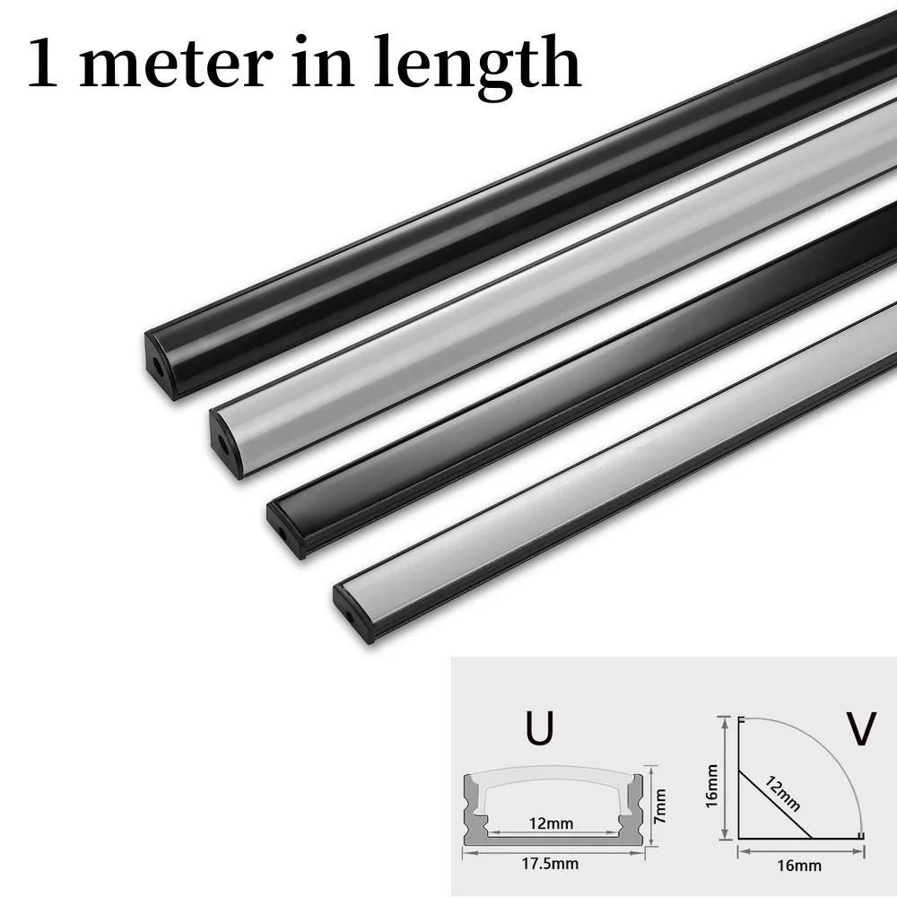 

Black Lid 10-100 Pieces/Encapsulated LED Aluminum Profile 1m/pcs U/V Shape Suitable For 8-12mm Wide LED Strip Housing Channels