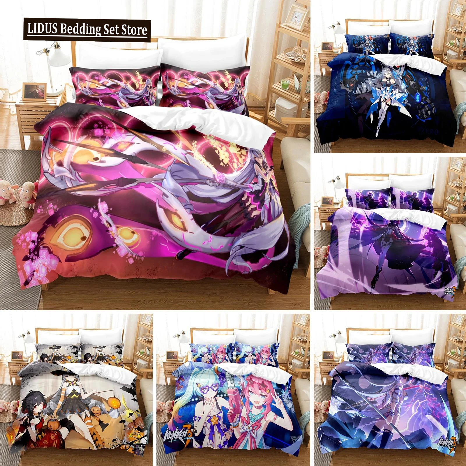 3D Anime Honkai Impact 3rd Bedding Set Printed Decorative 2/3pcs Duvet Cover Set Bedclothes Quilt Cover Home For Aldult Kid Teen