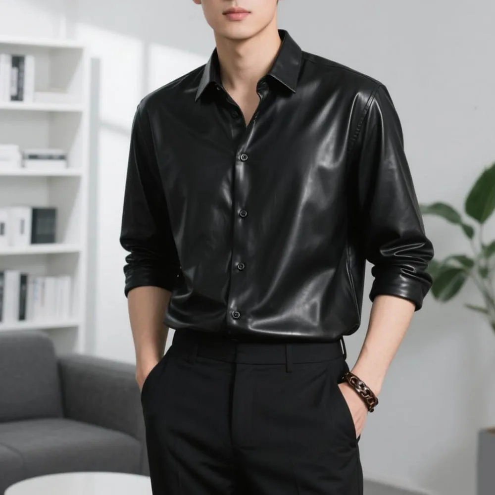 

Mens Shirt Shiny Ballroom Casual Shirt Autumn Streetwear Fashion Nightclub Stage Performance Long-Sleeve Top 2025 New