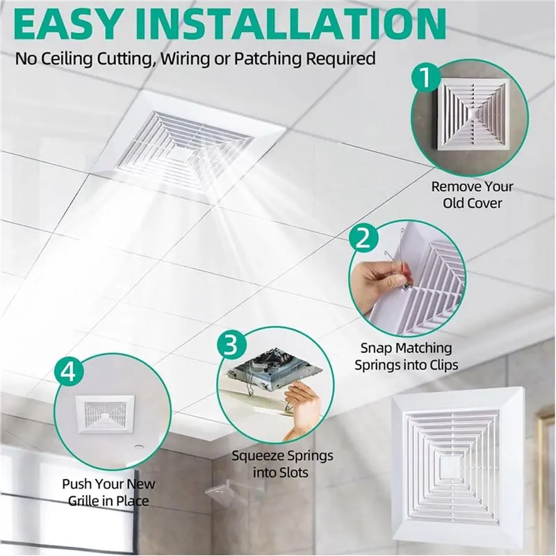 AA81-10X Bathroom Exhaust Fan Cover With Springs Replacement Parts For Square Ceiling Or Wall-Mount Exhaust Fan, Bathroom