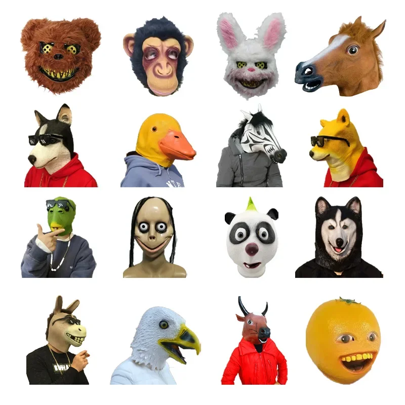

Halloween Carnival Terror Mask Unisex Cosplay Funny Animal Headgear Latex Animal Masks Dog Donkey Horse Head Funny Scary Prop