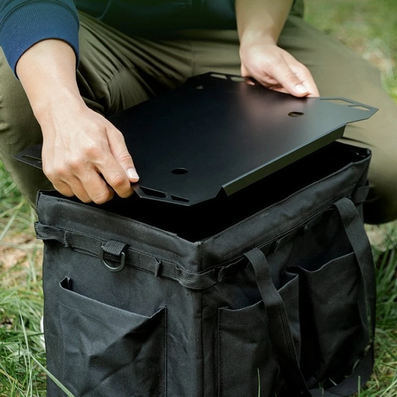 Camping Storage Box with Cover, Multi-use Bag with Gas Tank Tabletop