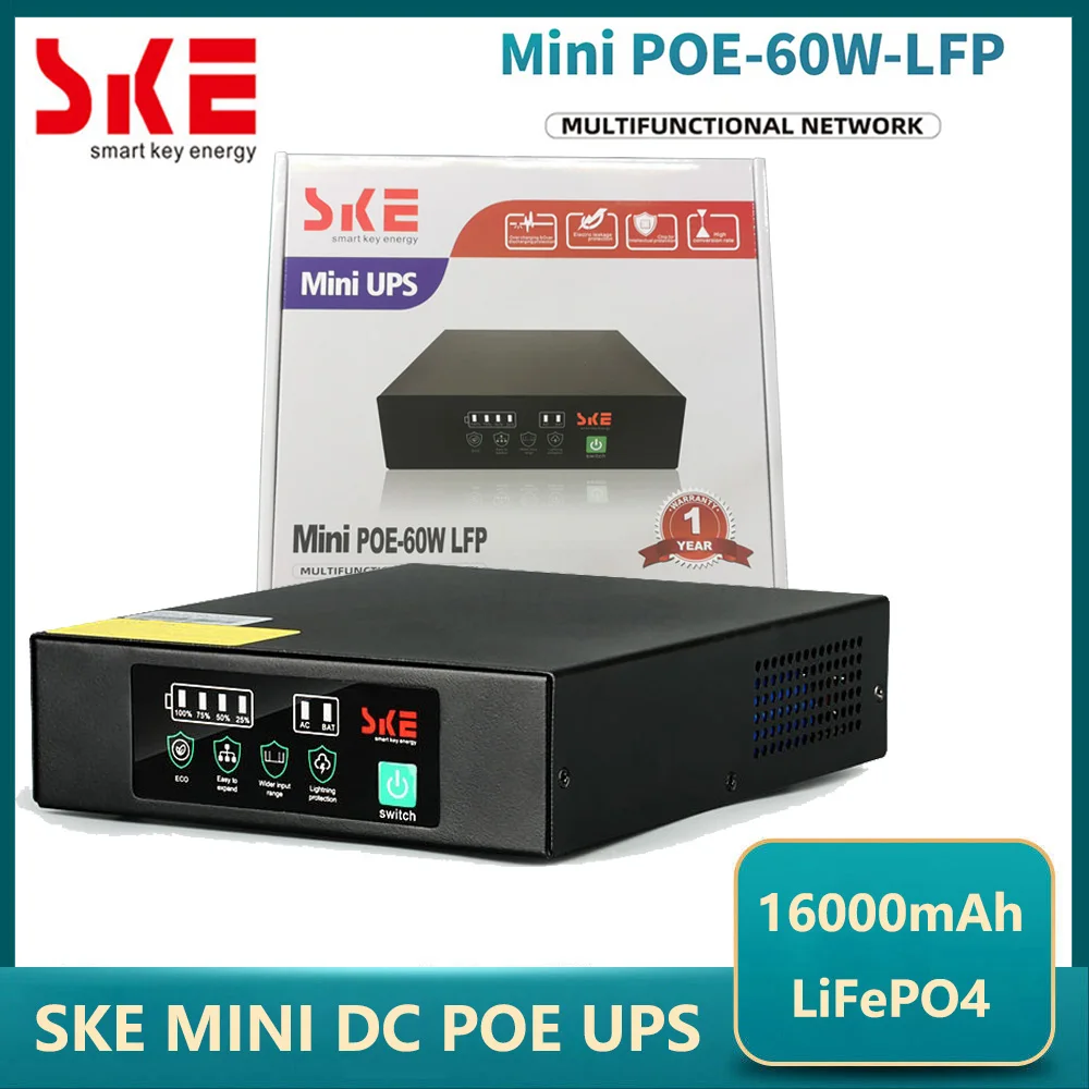 LiFePO4 iron Battery 16000mAh SKE Mini UPS DC POE UPS 60W Portable Uninterrupted Power Adapter Output DC POE For wifi Router