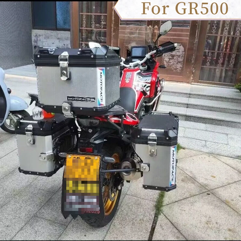 

Motorcycle Panniers Saddlebag Top Case Box Aluminum Luggage Saddlebag Box Helmet Storage Bracket Support for GR500