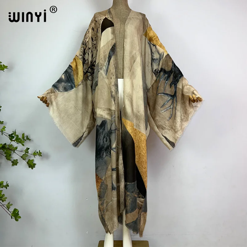 WINYI kimono Africa summer boho print beach swimwear Elegant Cardigan sexy kaftan 2023 beach wear swimsuit woman evening dress