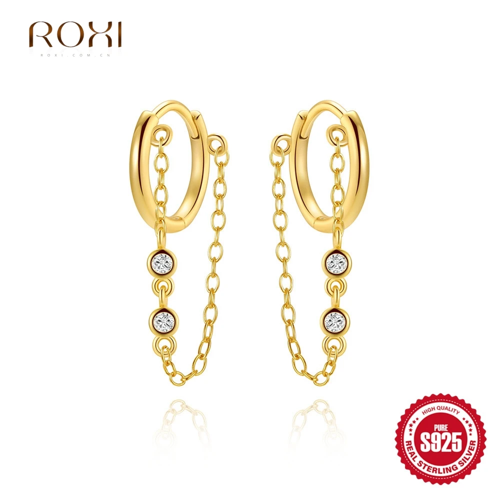 

ROXI 925 Sterling Silver Round Pendant Tassel Earrings For Women Classic Stud Earring 18K Gold Plated Fine Jewelry Party Gifts
