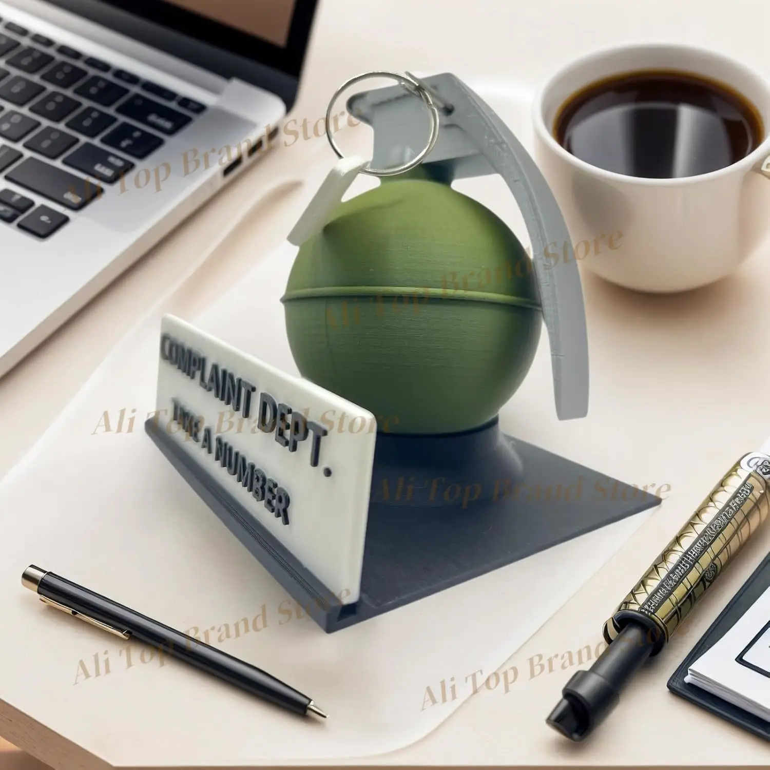 Complaint Department Desk Sign with 3D Printed Grenade- Funny Desk Toys for Coworkers