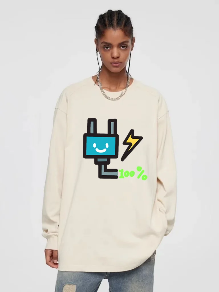 

Plug and Love-shaped Light Bulb Pattern Couple Hoodies 2024 New Trendy Cute Crew Neck Sweatshirts