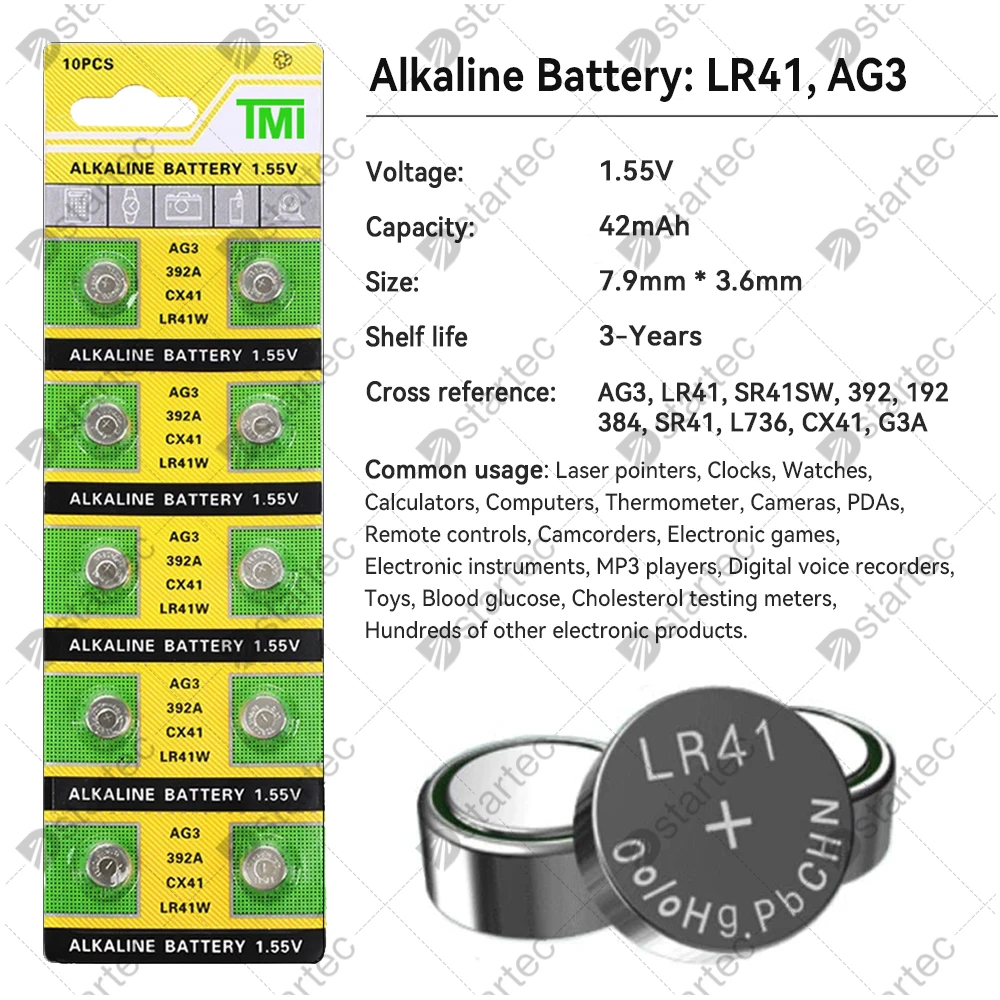 10-50PCS 1.55V AG3 LR41 Button Batteries SR41 392 192 Round Cell Coin Alkaline Battery L736 384 SR41SW CX41 For Watch Toys Clock