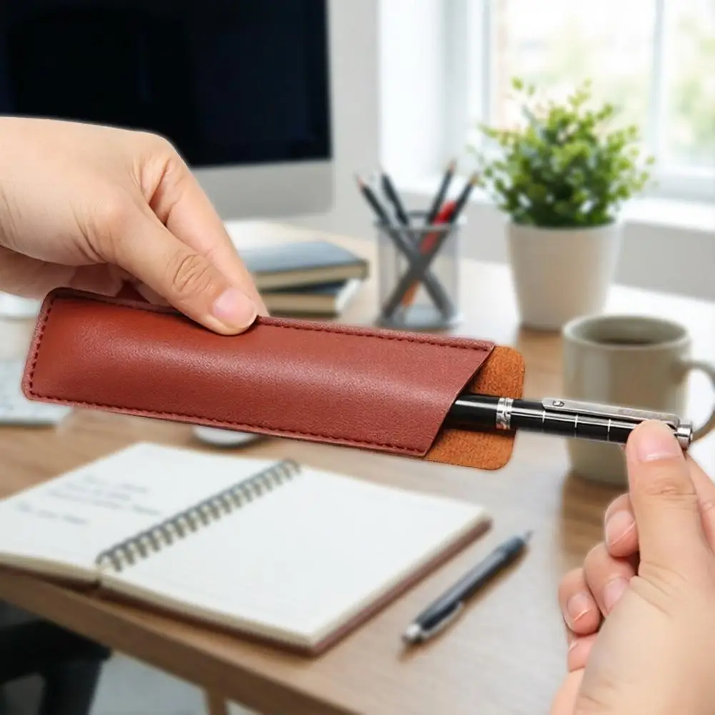 Faux Leather Pen Case Professionals Pen Storage Pouch Simple Pencil Pouch Protective Sleeve for Fountain Pens Office Supply