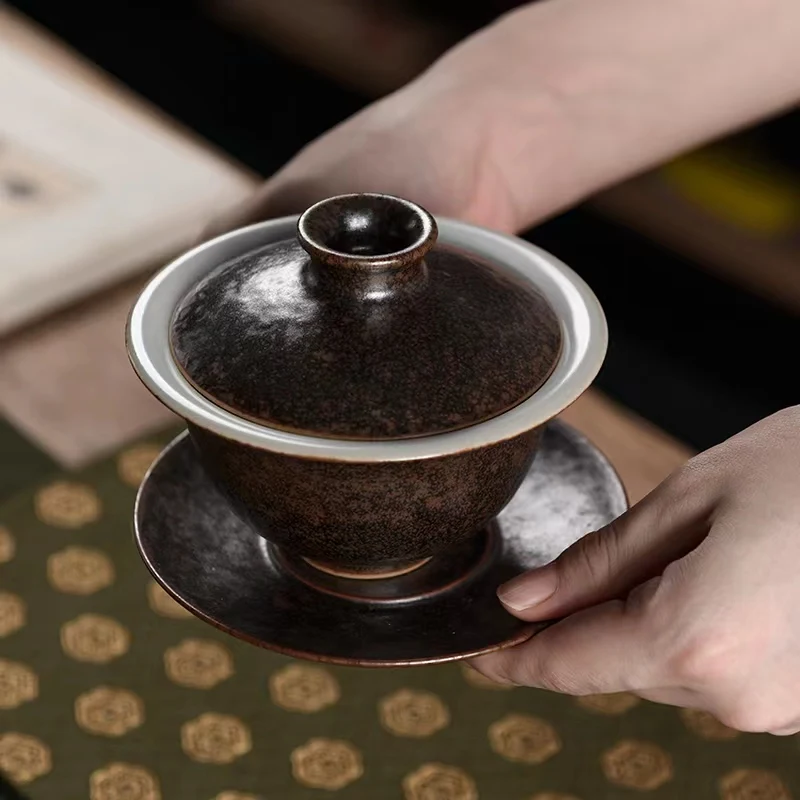 

Handmade Jingdezhen Gaiwan Single Tea Cup Gracked Glaze Supportable Large Size Brewing Color Ru Ware