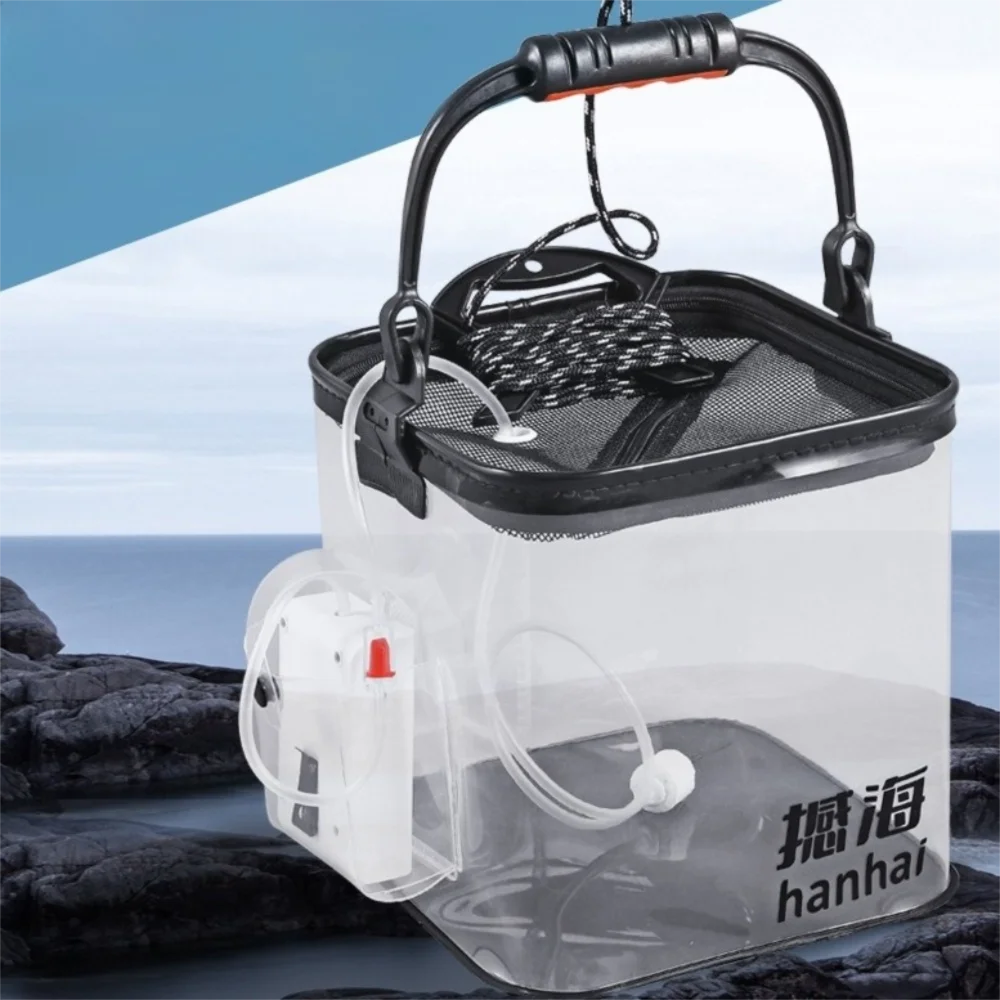 Cubo para peces vivos plegable de EVA transparente con tapa de red - imagen 5