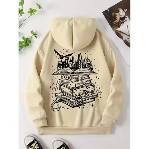 Funny Book Printed Harajuku Sle Women's Casual Loose Sweatirt round Ne Pullover No Brand Registered Trademark