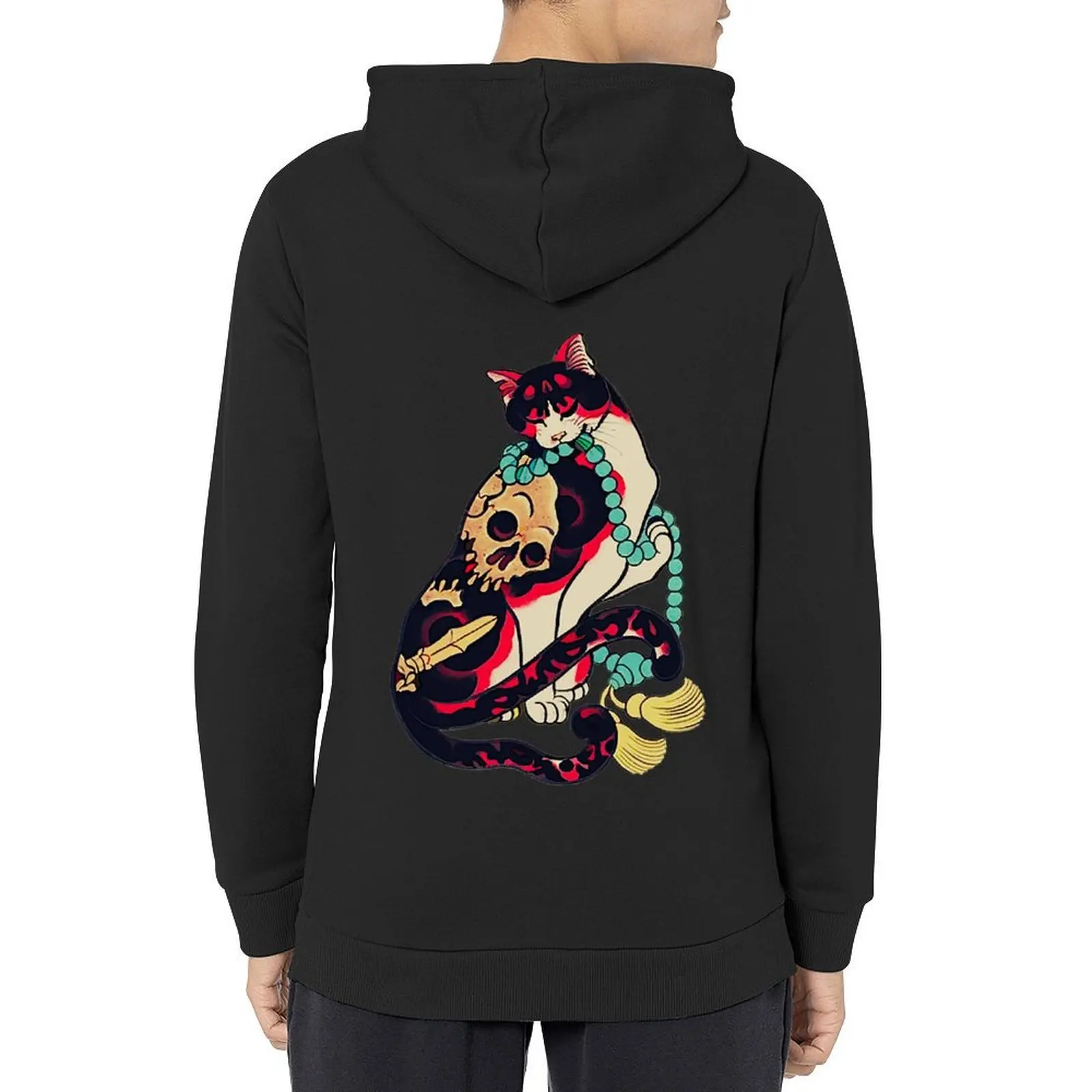 

Antique Japanese Woodblock Print Cat with Flower Tattoos Hoodie men clothing autumn clothes man hoodie