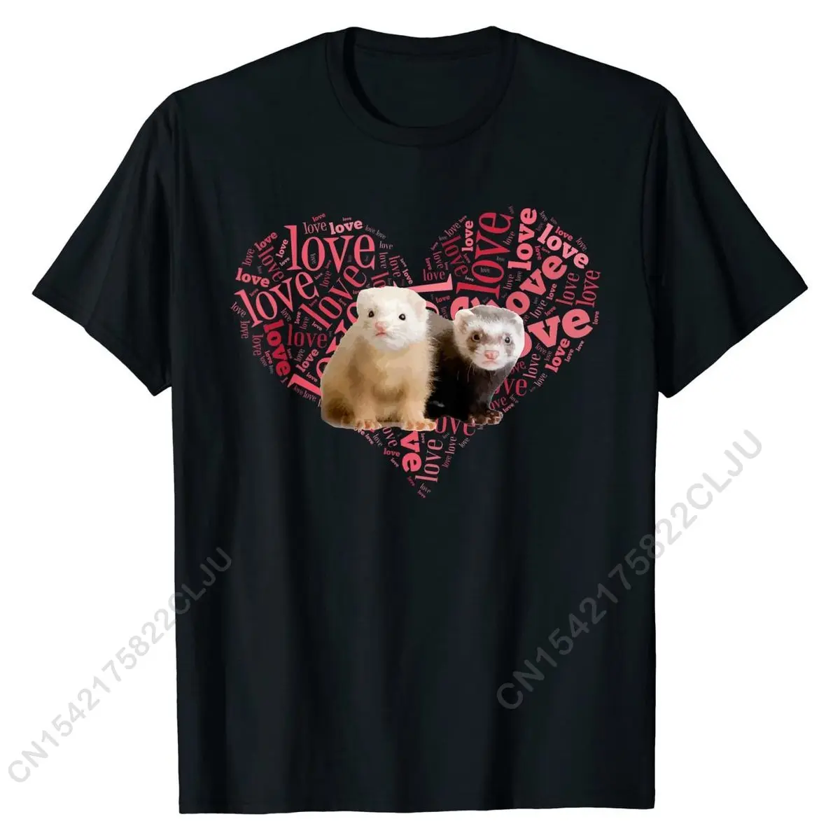 I Love Ferrets T-Shirt - Heart Shaped Ferret Lover Gift Cotton T Shirt For Students Crazy Tops Men Tees Brand New Simple Style