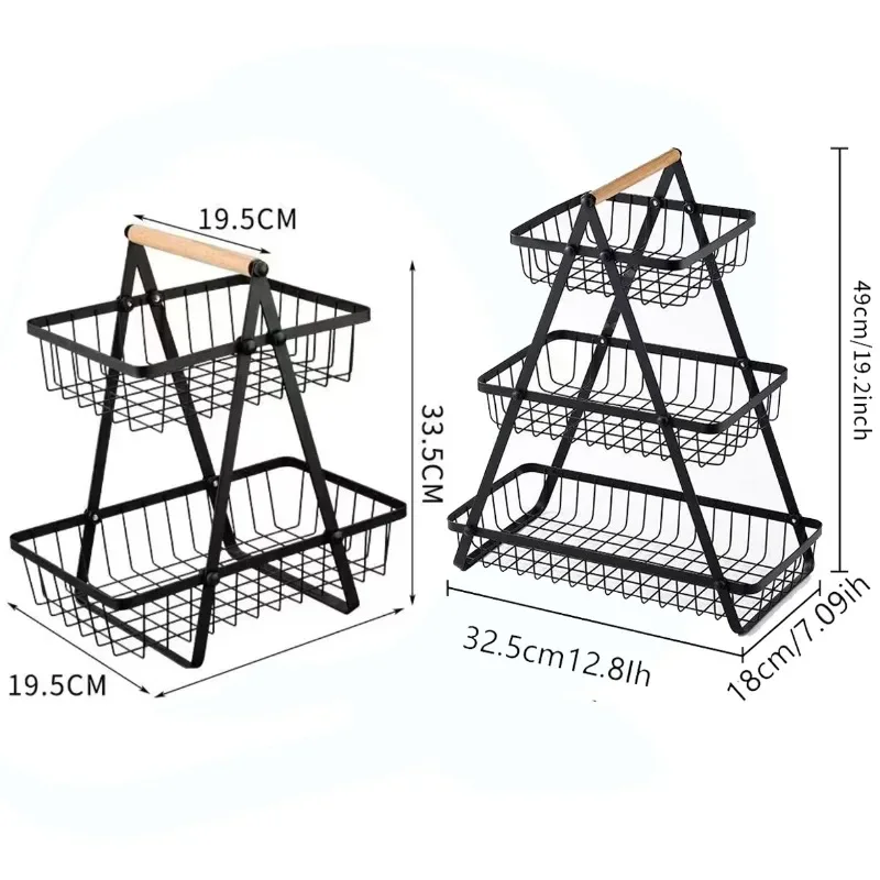 Organizzatore di cestini di frutta da appoggio a 3 livelli cestino di frutta portatile cestino portaoggetti rettangolare in metallo organizzatore da