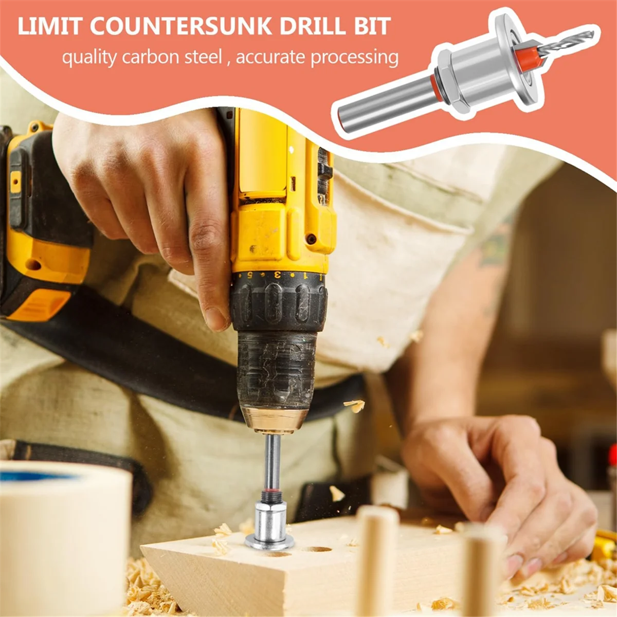 Set di punte per trapano svasatore per legno, svasatore da 8 mm con chiavi esagonali per trapano centrale, per fori per legno e plastica