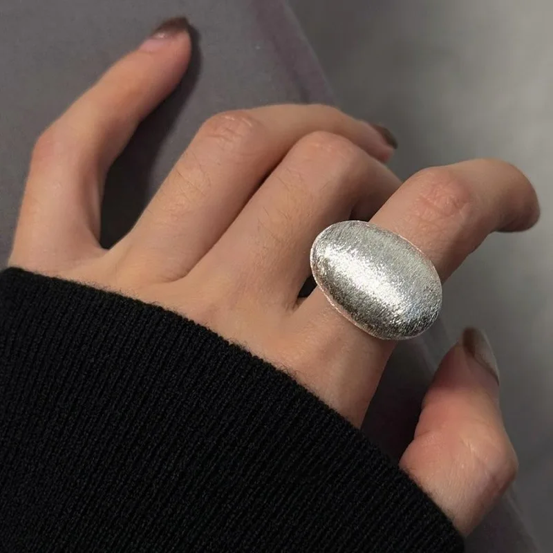 New Cool Shinning Ellipse Brushed Ball Silver Adjustable Open Rings for Women Punk Fashion Jewelry Gift Party Accessories