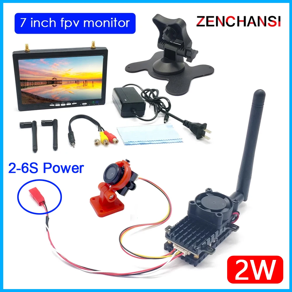 Over 20Km 5.8G 48CH 2000MW FPV Wireless Transmitter VTX and 700TVL fpv camera with 7 inch HD IPS 1024*600 fpv monitor use for RC