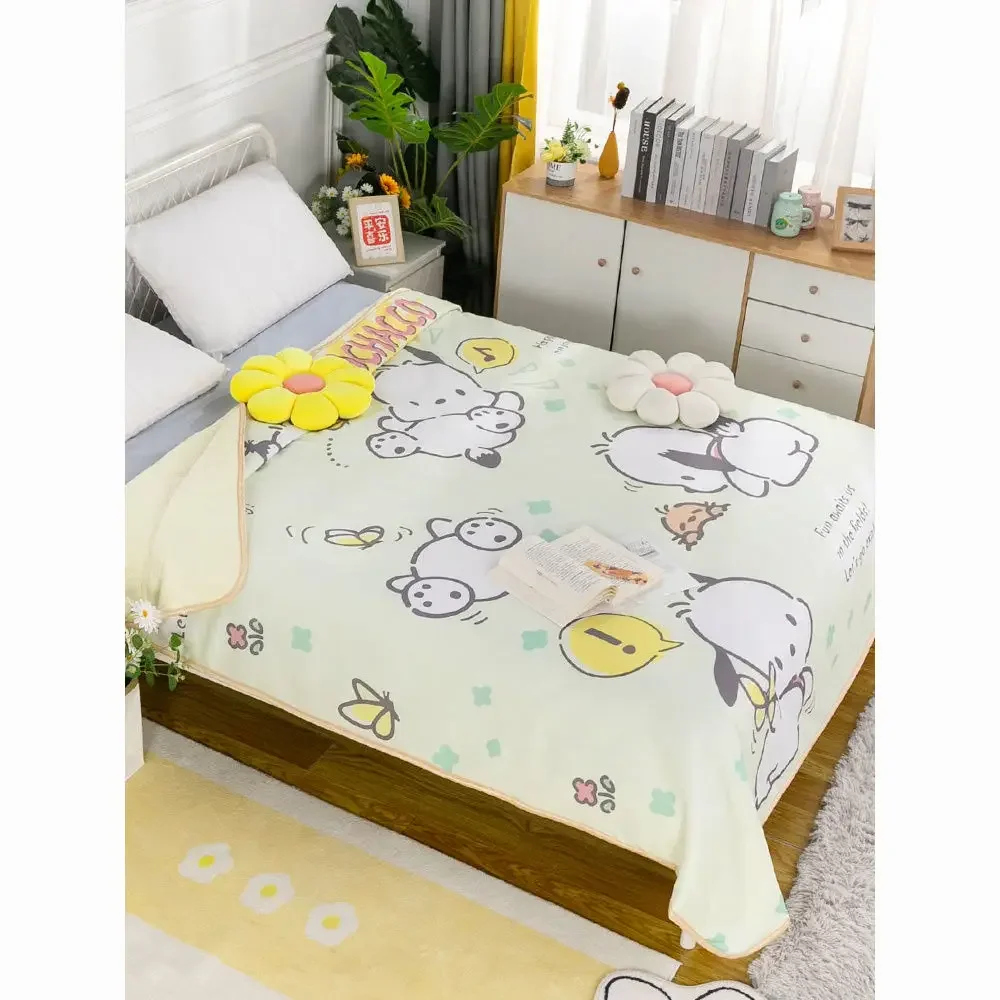 

Summer Pochacco Anime Kawaii Sanrio Cool Air Conditioned Thin Quilt Cute Cartoon Ins Foldable Wash Bed Cover Gifts for Kids