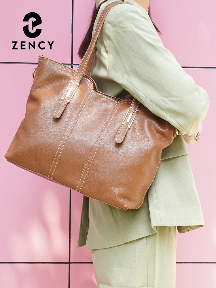 Zency 100% Genuine Leather Large Capacity Women Shoulder Bag Retro Handbag Tote Purse High Quality Hobos Shopper Bags 2024