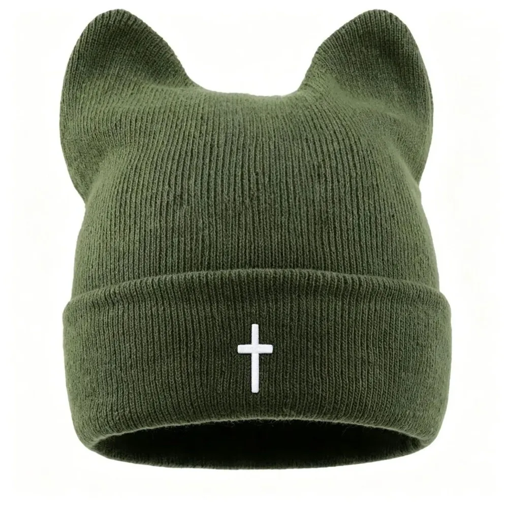 Fashion Cross-Embroidered Knitted Woolen Hat Windproof Keep Warm Ear Protection Hat Thickened Winter Bomber Hat Winter