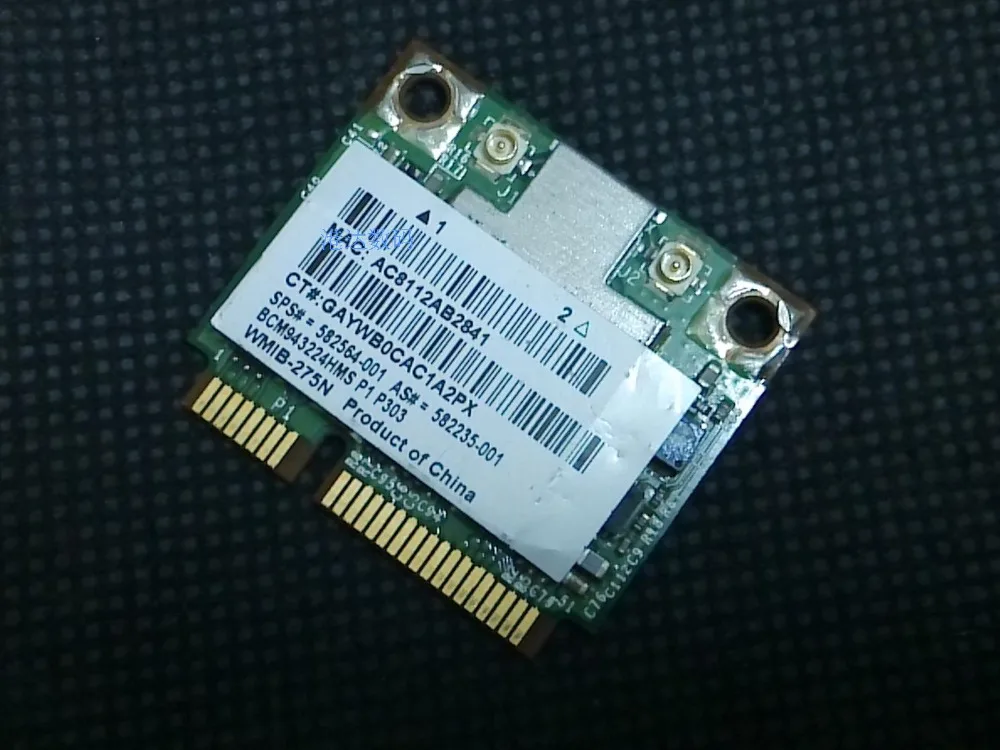 

SSEA New BroadCom BCM943224HMS BCM43224 Half MINI PCI-E Wlan WIFI Wireless Card For HP SPS 582564-001 518434-001