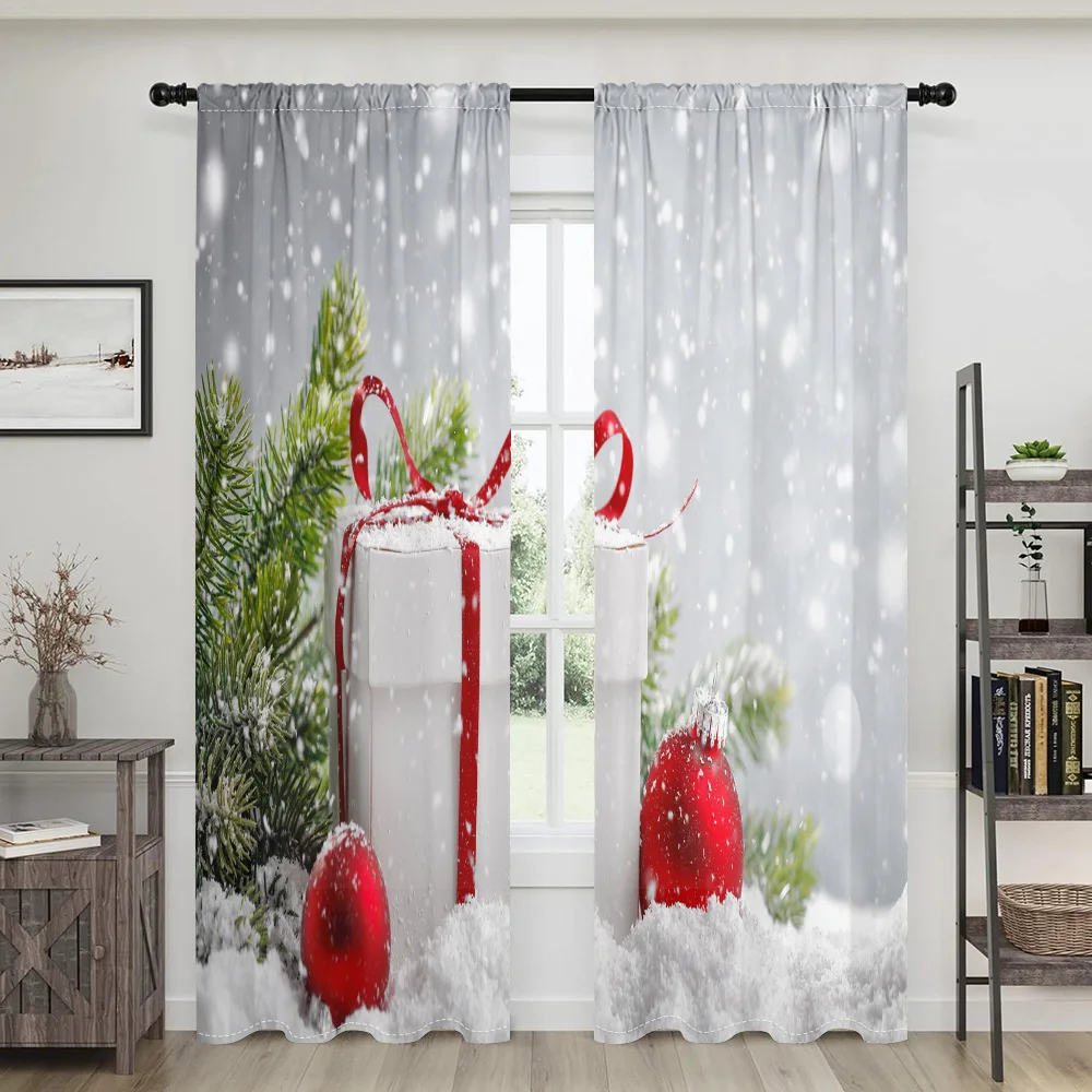 

2 pieces, Christmas tree snowflake gift ball curtains -30% blackout - suitable for living room, bedroom, kitchen, home decoratio