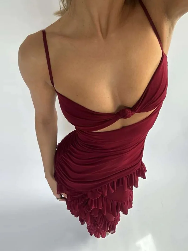 2023 neue Elegante Hohl Kleid Frauen Sexy Ärmellose Backless Tiered Mesh Patchwork Saum Mitternacht Prom Party Trend Lange Bodycon