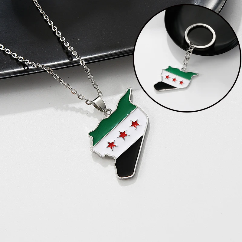 Stainless Steel Syria Map Pendant Necklaces for Women Men Personalized Chain Charm Jewelry Gift