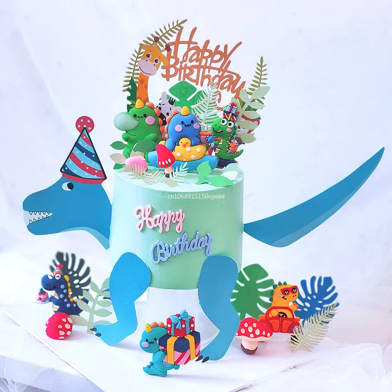 Forest Dinosaur Birthday Decorations Cake Topper Baking Cake Decor Jungle Safari Happy Birthday Party Decor Kids Party Supplies