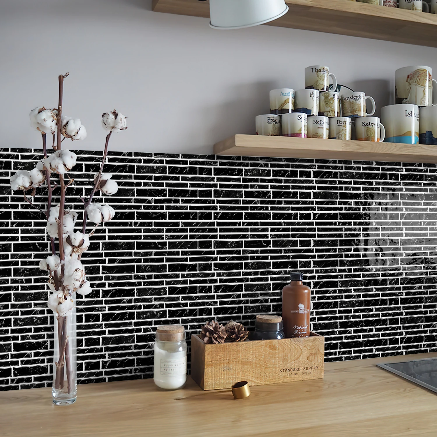 10/20 Sheets Subway Tile Kitchen Backsplash Wall Sticker Wallpaper Tile Home Decor Wall Sticker Peel and Stick Wall Tile Sticker