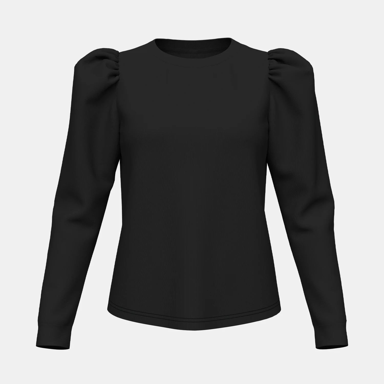 Mia Muse-T-shirt à manches bouffantes pour femme, col rond, vêtements de travail décontractés, régulier, simple, noir uni, automne, hiver